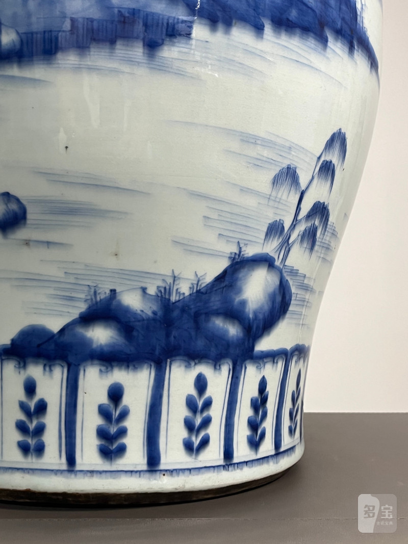 清康熙  青花山水纹大将军罐 - 图10